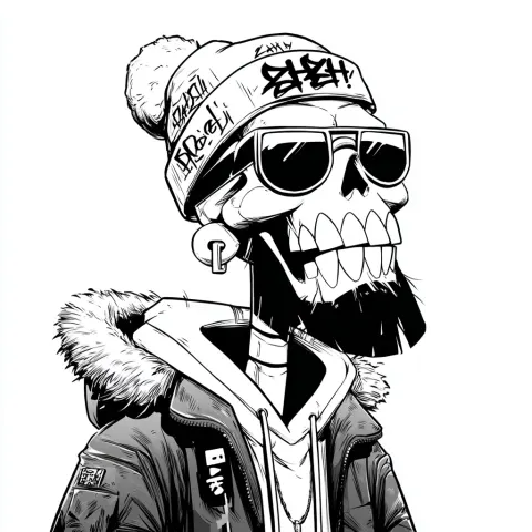Ad Bones Homie character, skull with streetwear chicano mister cartoon style, KAWS influence