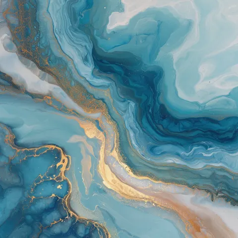 Serene abstract marbling artwork with light blue and a warm light colour palette with extened light