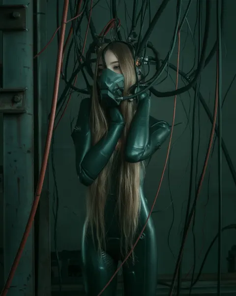 Moody full body alternative gritty art editorial still life photography of a slender delicate ethere