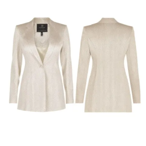 Women's tailored blazer in warm ivory with tiny pin dot pattern