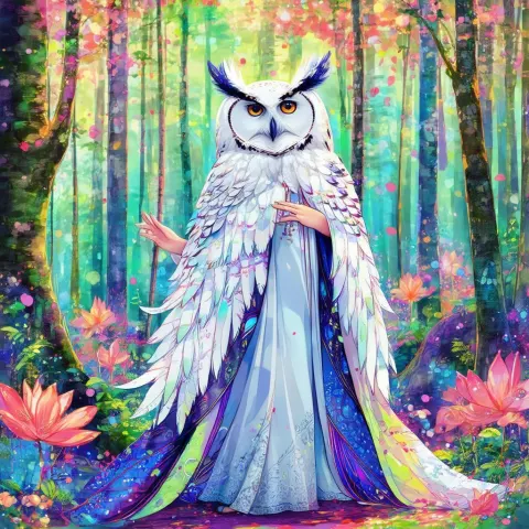 Owl Goddess Enthroned in a Feathered Robe