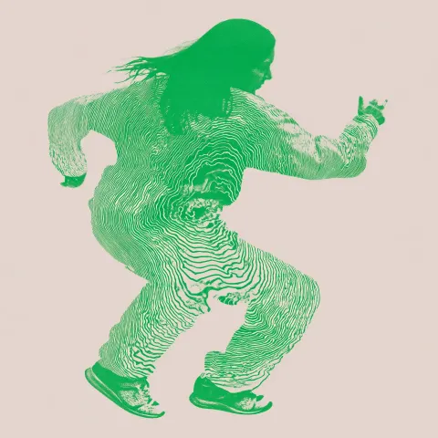 A shape of a woman, theater, with sneakers and a hoodies, long hair, dancing