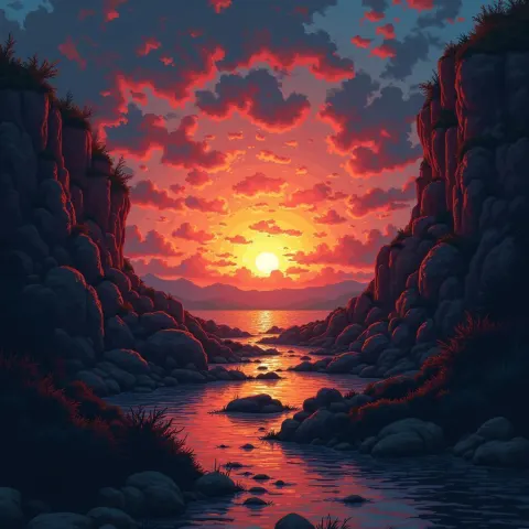 Pixelated Dawn Breaking Through Mental Darkness