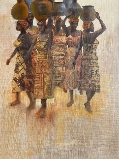 Group of African women standing and walking together