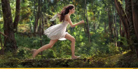 Girl Running Through the Forest, Ultrarealistic