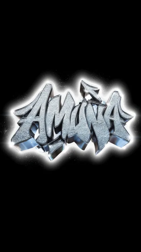AMUNA graffiti tag calligrafy typography, diamond glitter letters, rhinestone studded text