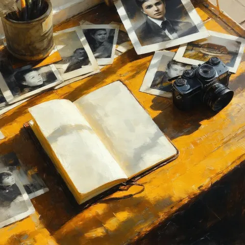 Impressionist Diary and Camera in Dappled Sunlight