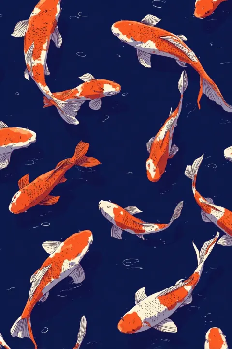 Design an illustration of koi fish swimming in water