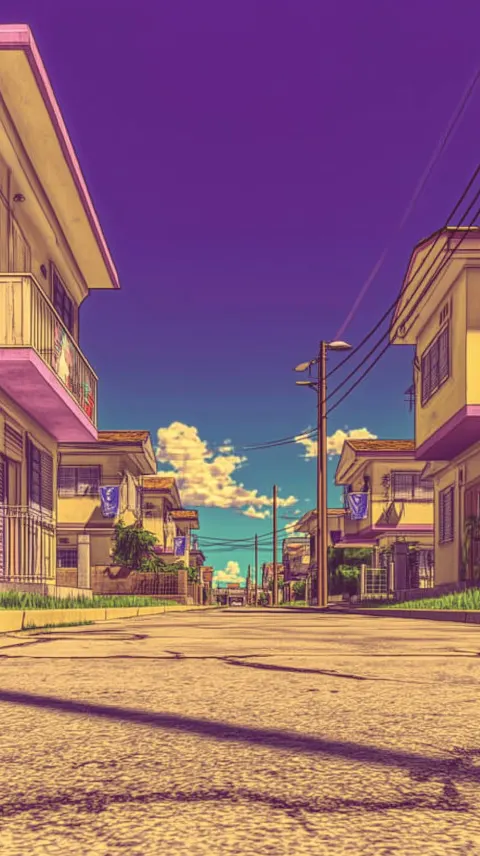 Empty suburban street, low angle perspective from near ground level