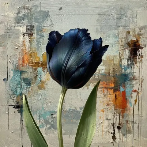 An_extreme_abstract_oil_painting of a black tulip
