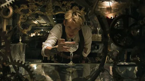 Steampunk Bartender Offering a Cocktail