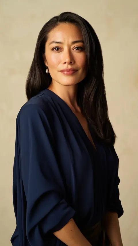 44-year-old Hispanic woman, professional meditation writer and engineer, front-facing medium shot