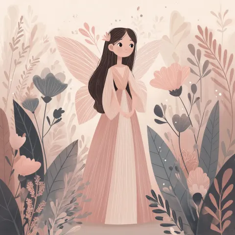 A beautiful fairy princess standing gracefully in a magical flower meadow