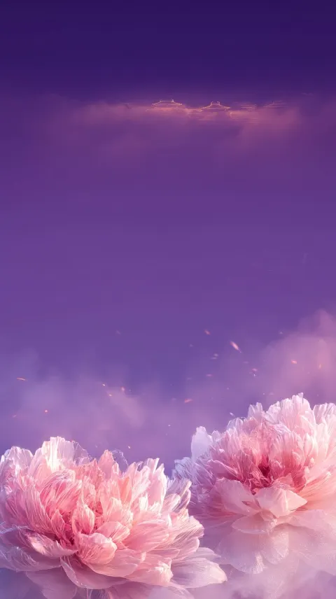 A minimalist luxury poster for Luoyang Peony, night theme. Composition: Large center negative space
