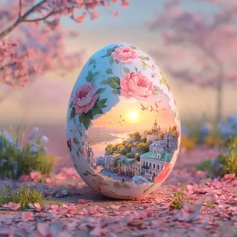 A pastel Easter egg with hand-painted flowers. When broken