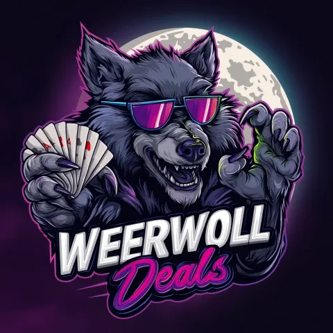 A bold, high-energy logo of a cool werewolf mascot with a confident grin