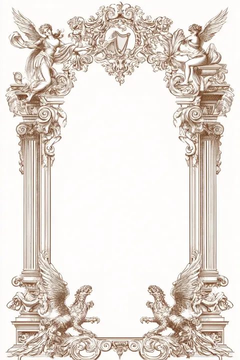 A clean, highly-detailed neoclassical and baroque-rococo combined ornate border frame
