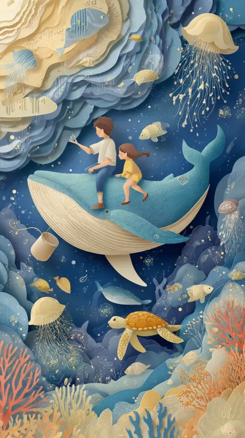 A colorful paper-cut, an open shell with musical notes and a music staff inside