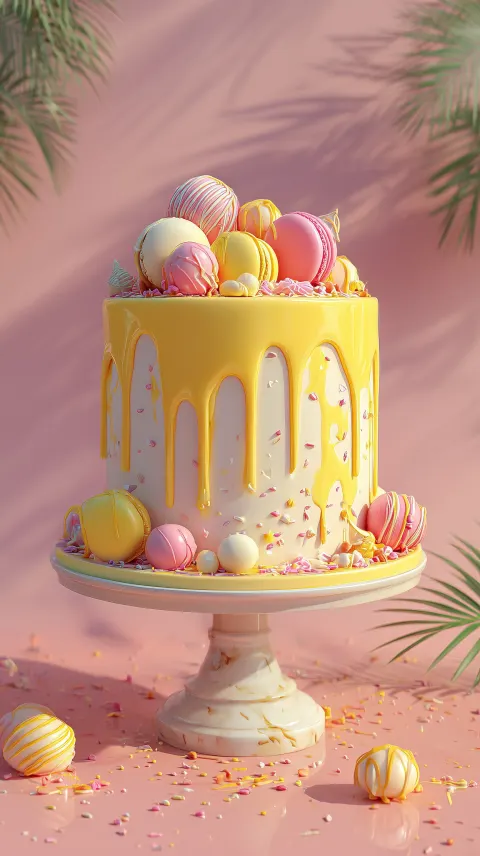 A flyer for a drip cake workshop, photorealistic, happy colors.
