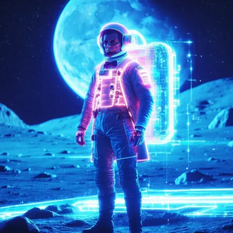 Neon Lincoln Astronaut Statue on the Moon