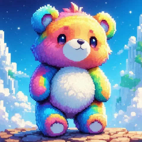 Fluffy Rainbow Bear in Pastel Pixel Fantasy