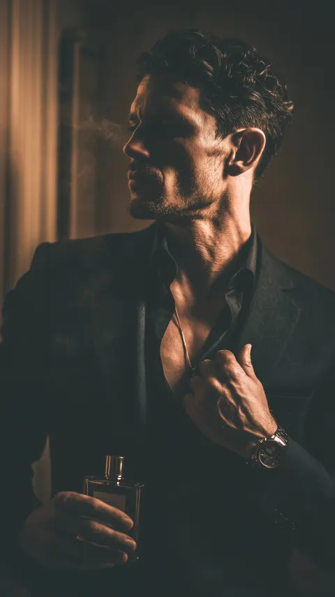 A stylish man standing near the entrance of his apartment