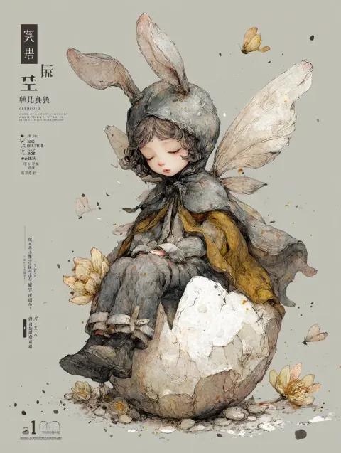 A visually striking, emotionally evocative illustration in the style of healing-themed trendy toys