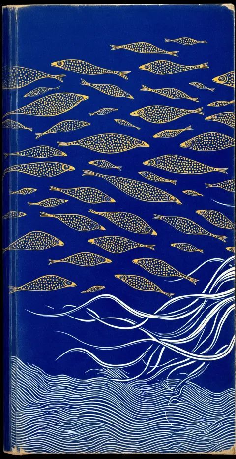 Black and blue pattern with yellow dots, a japanese-style book cover design