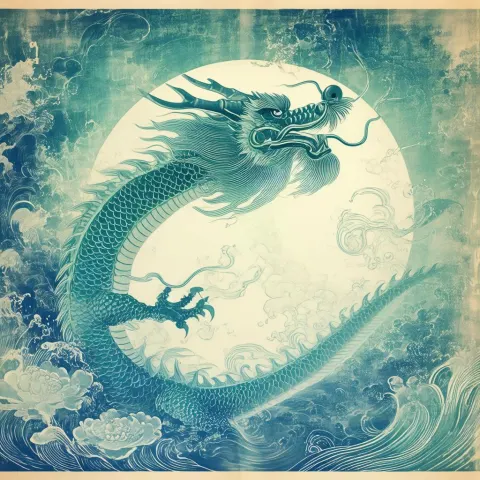 Translucent Water Dragon in Vintage Book Style