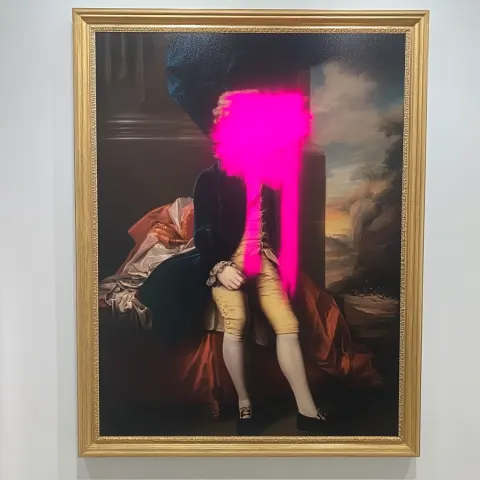 Full-length portrait of king George III by Allan Ramsay; vandals have defaced it by scribbling out h