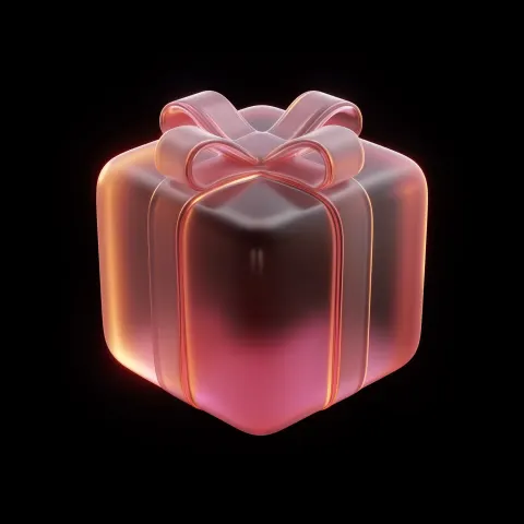 Floating translucent matt glass abstract present icon, smooth, 3d render, no shadows