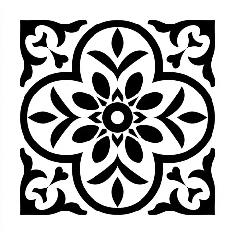 Isolated clipart image of geometric azujelos tile black and white vector
