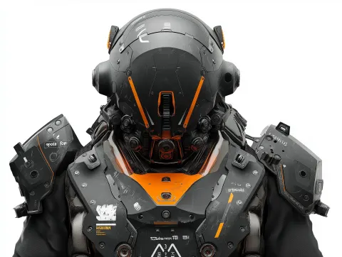 Neo Tokyo style Explosive-reinforced plating, Dome-shaped helmet,hard surface, military robot