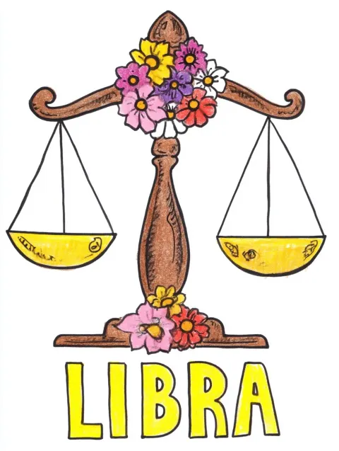 Line art cartoon crayon lines, astrological "Libra"