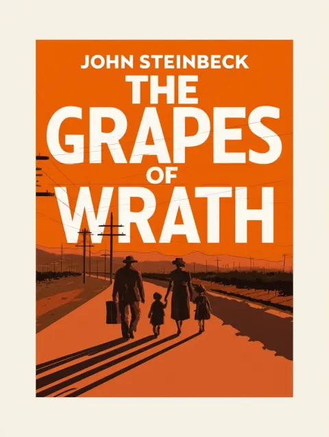 The cover of john steinbeck's book "the grapes of wrath" in the style of vector illustration
