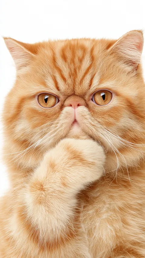 Photorealistic studio portrait of an Exotic Shorthair cat, head-and-shoulders (upper body)