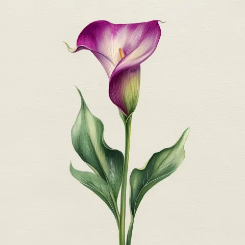 Single Handdrawn illustration of Calla with flower stalk, no cutting