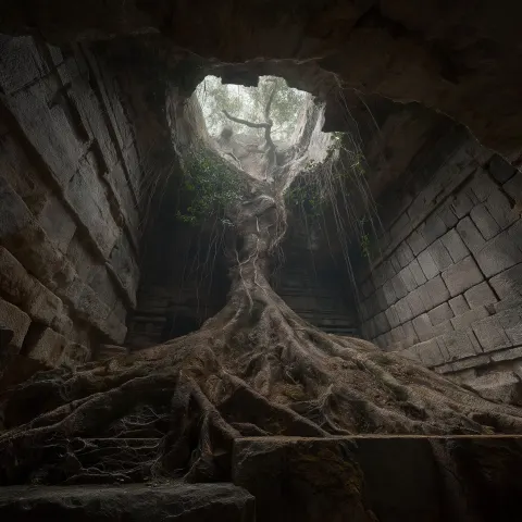 Terrifying underground Mayan ruins chamber, single rectangular enclosed stone room