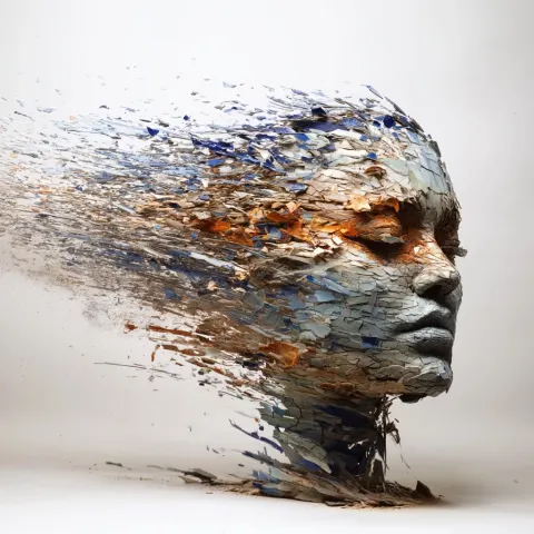 THE SLOW UNRAVELLING Perchance A hyper-realistic sculptural human head caught in the moment of beaut