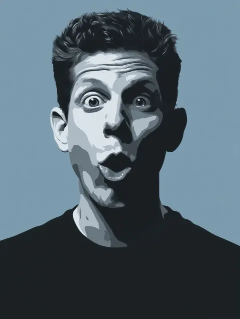 A cunning sam altman with exaggerated expression, minimalist design, large negative space