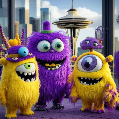 Purple and Yellow Monsters at Space Needle
