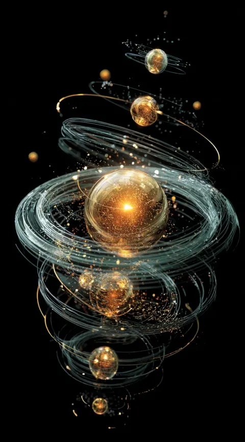 A series of light and shadow, pulling objects from different times in the universe into one circular