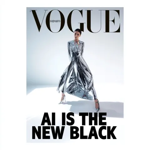 A stunning high-fashion magazine cover, bold elegant serif typography at the top reads "VOGUE БУДУЩЕ