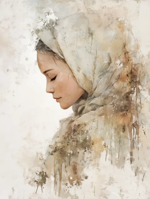 Mother, pastel tones, white background, print-perfect margins