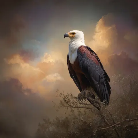 An African fish eagle reference for an oil painting. A2 size. Dramatic colour composition