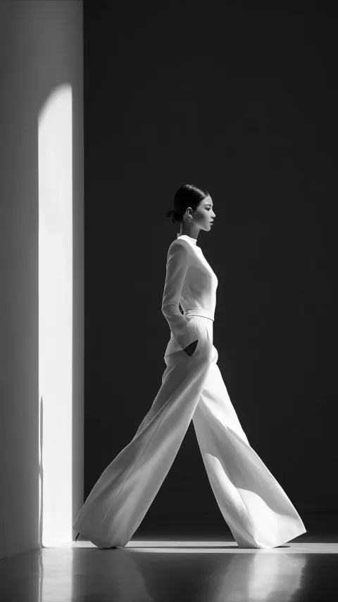 High-end fashion photography, in black and white minimalist style