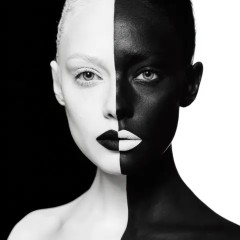 Beautiful woman with perfectly symmetrical split face