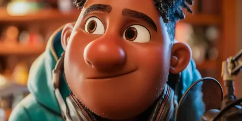 Exaggerated 3D animation caricature style. Smooth digital sculpt-like surface with soft speculars. I