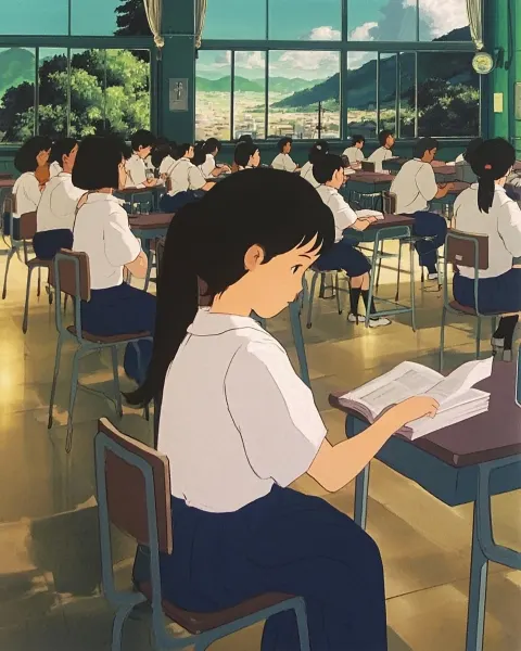 A Japanese high school girl attending class