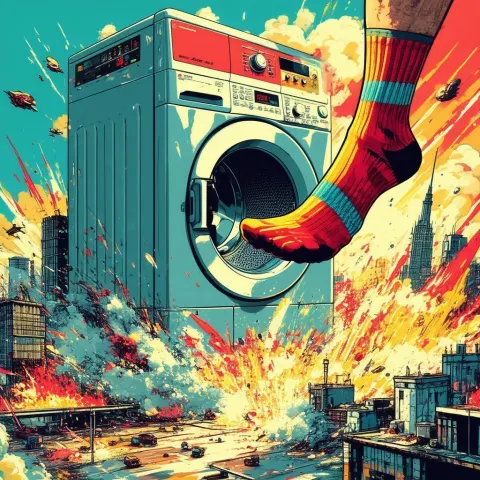 Giant Washing Machine Attacking the Atompunk City